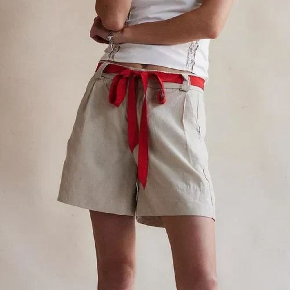 Free People Perfect Prep Trouser Shorts Women Size 0 Beige Light Sand Red NEW